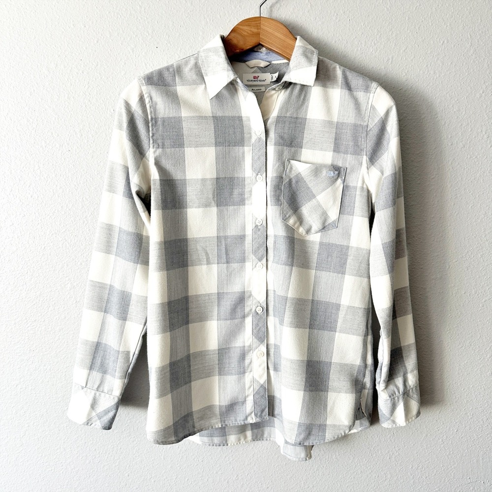 Vineyard Vines Brushed Fleece Plaid Relaxed Fit Button‎ Down Shirt Women Size 6